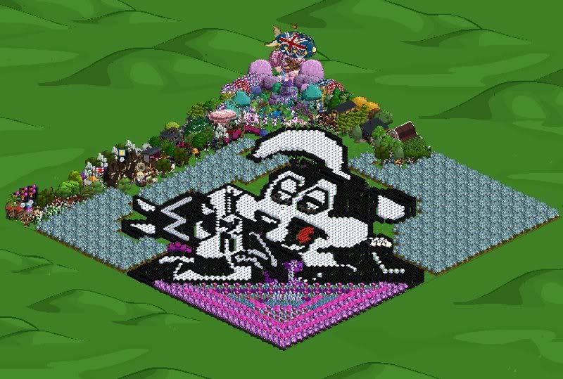 Pepe Le Pew,Penelope,Stinks,stinky,skunk,love,love stinks,amore,3D art,Hay bale art,haybale art,farm,farmville art,farmville,black,white,black & white,game,games,fflowers