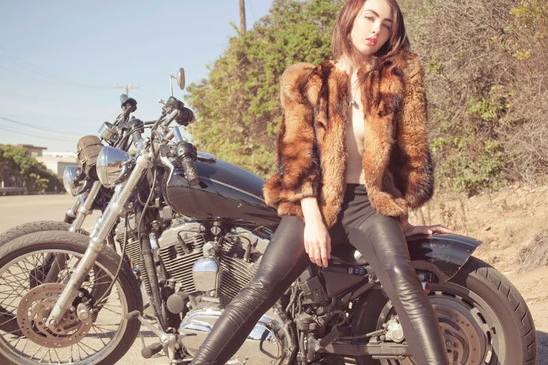 motorbike,leather,leather,fur,fur coatpants