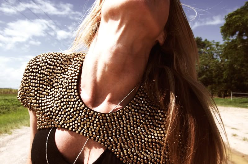 capelet,harness,gold studs
