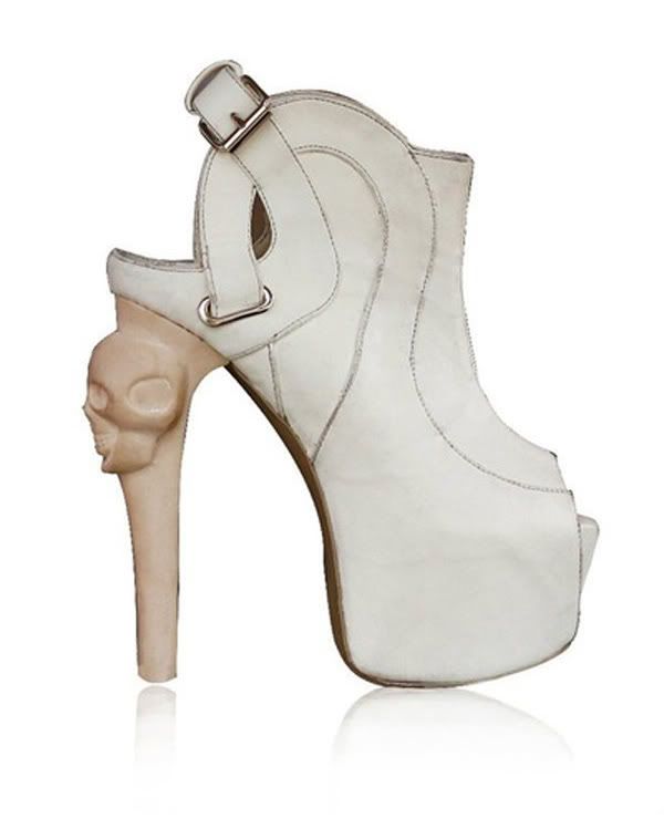 shoes,ankle boots,white,skull,heels