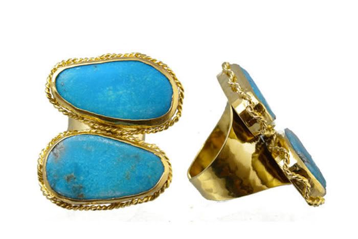 blue,turquoise,gold,ring,double