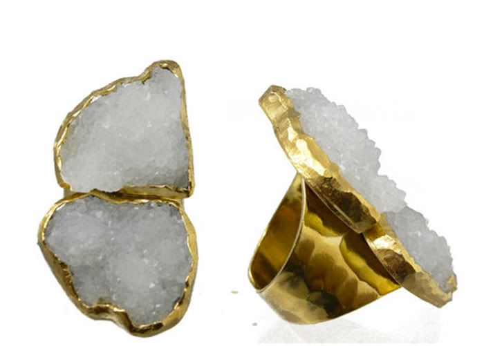 crystal,crystal cluster,gold,ring,two,double