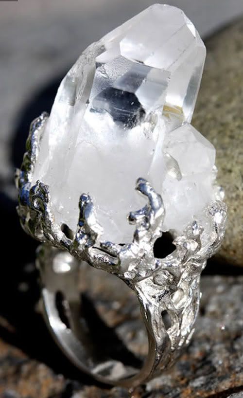 crystal,silver,quartz,ring,organic,earthy